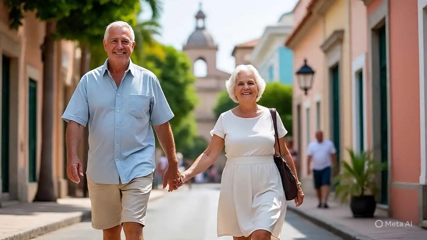 Una pareja camina por una calle de Santo Domingo