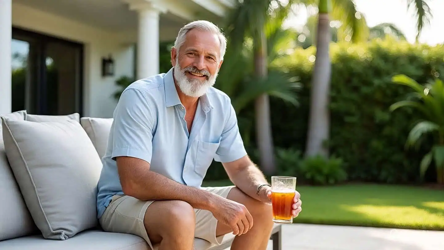 Hombre mayor sonríe con alegría