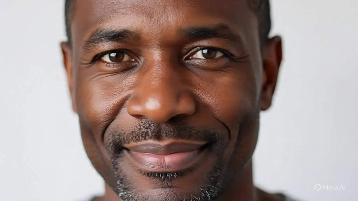 Rostro de hombre muestra esfuerzo de los ojos para mirar.